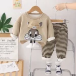 Velvet Hoodie Striped Pants Suit - Image 4