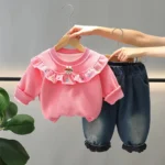 Winter Kids’ Floral Lace Round Neck Sweater Set