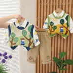 Boys’ Suit Cute Long Sleeve Shirt Boys’ Sweater Three-piece Set - Image 3
