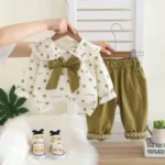 Baby Girls 2-Piece Outfit Stylish Polka Dot Bow Blouse Comfort Pant - Image 4