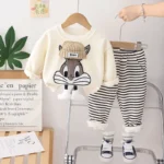 Velvet Hoodie Striped Pants Suit - Image 2