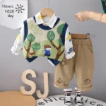 Boys’ Suit Cute Long Sleeve Shirt Boys’ Sweater Three-piece Set - Image 4