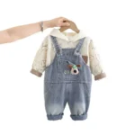 Denim Overalls Set 2-Piece Kids Outfit with Shirt & Jeans Stylish - Image 2